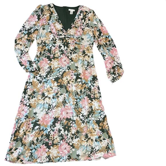 London Times 12 Floral Empire Waist Midi Dress Boho Cottagecore Garden Party - Picture 8 of 11